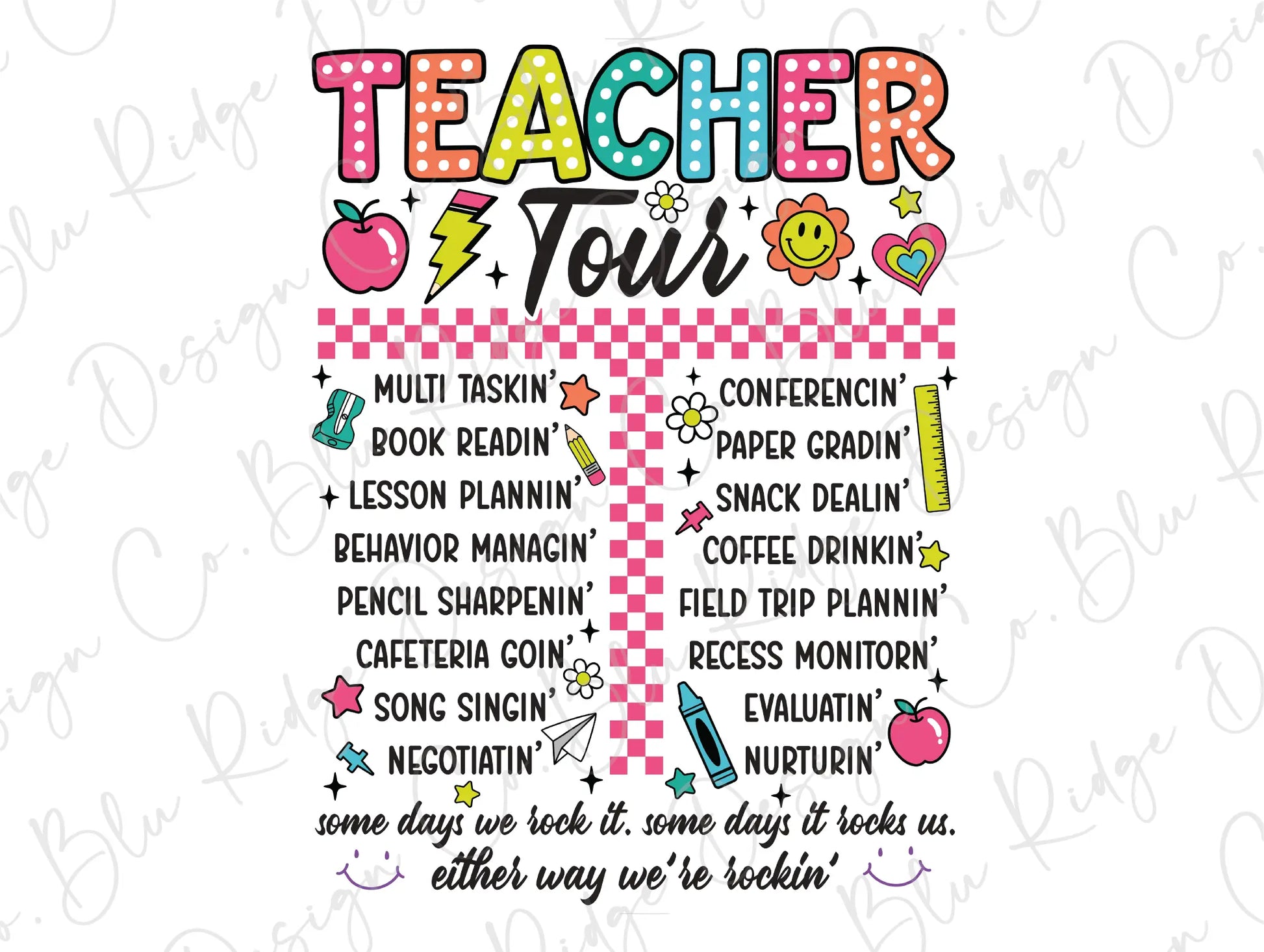 a teacher's tour poster with a checkered background