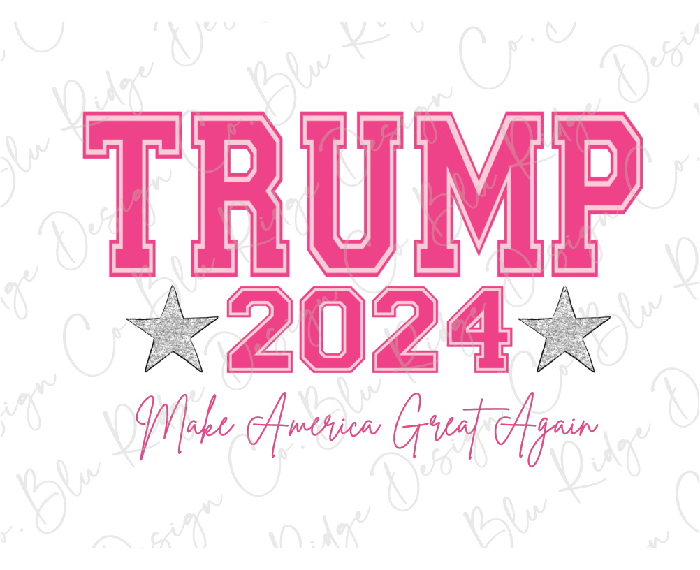 a pink trump shirt with stars and the words make america great again