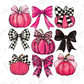 a set of pumpkins with bows and checkered bows