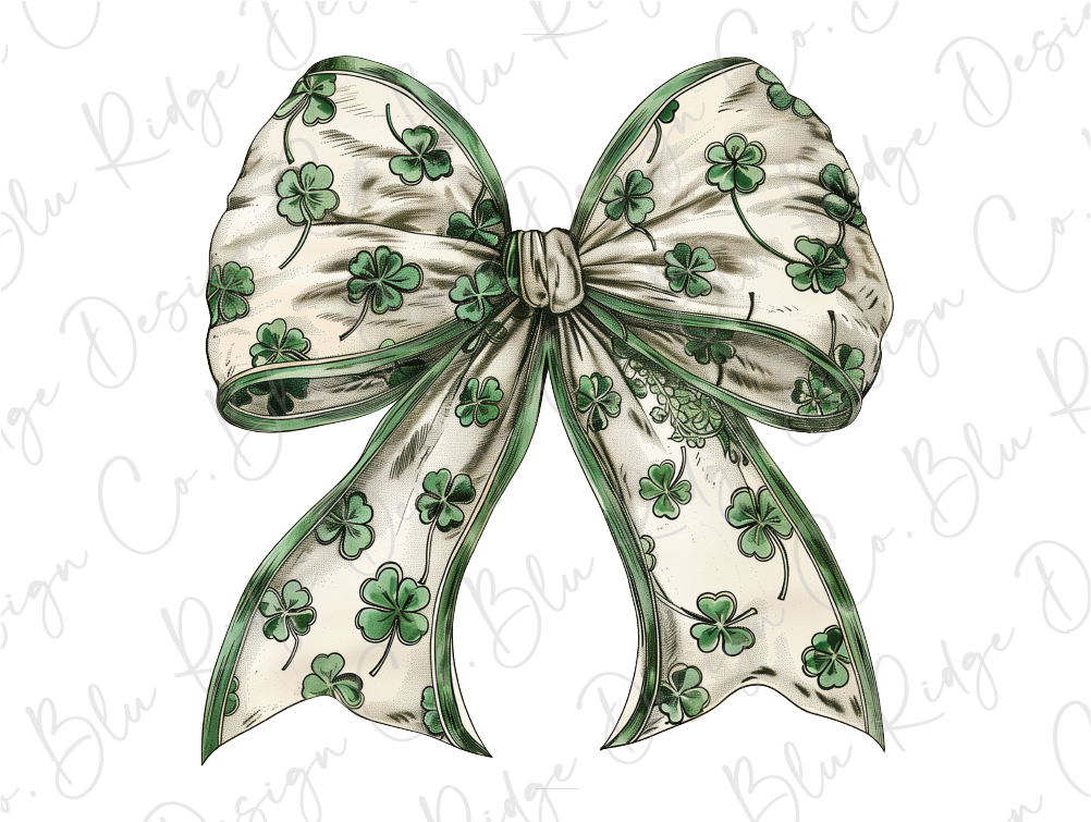 a green and white bow with shamrocks on it