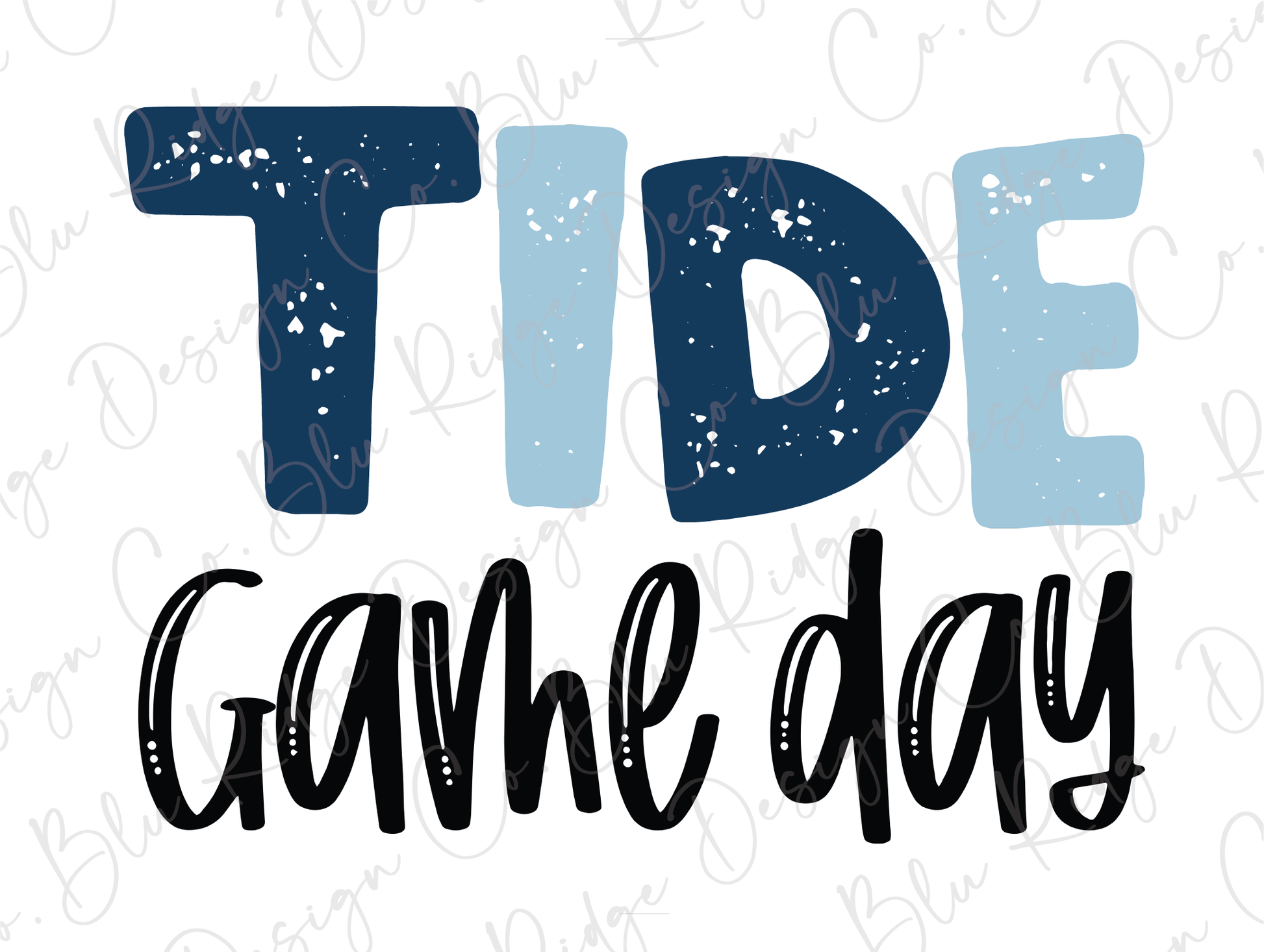 the words tide game day on a white background