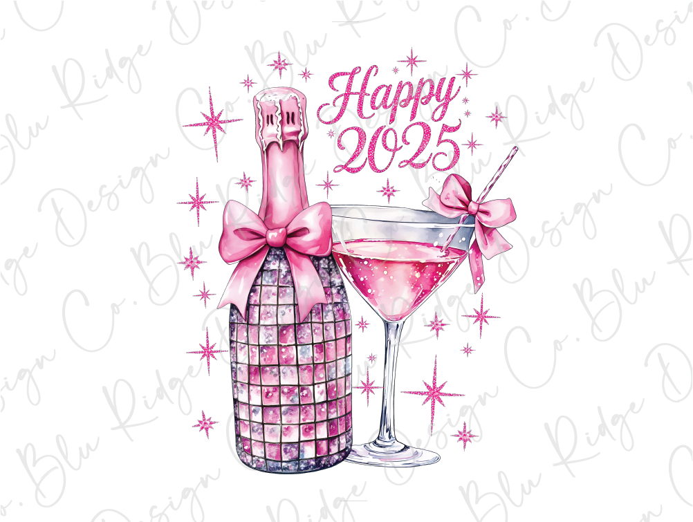 a bottle of wine and a glass with a pink bow