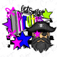A pirate-themed graphic design with a pirate's face, a pirate hat, and colorful stars and text.