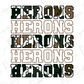 the text "HERONS" repeated in various sizes and orientations, with the word "HERONS" being the most prominent.
