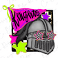 A knight helmet with checkerboard patterns and stars, along with a banner that says "Knights" in a stylized font.