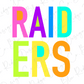 the text "RAIDERS" in a colorful, stylized font.