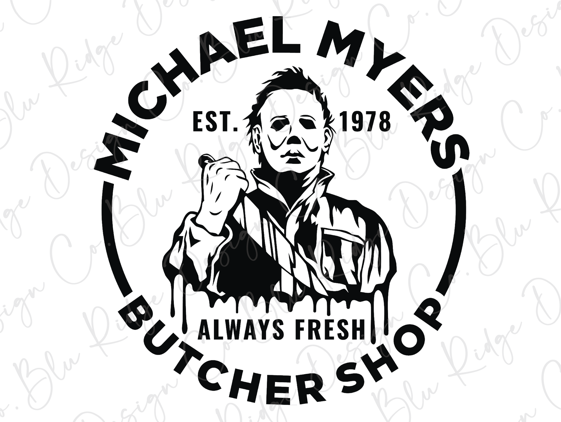 a black and white image of michael myers butcher shop