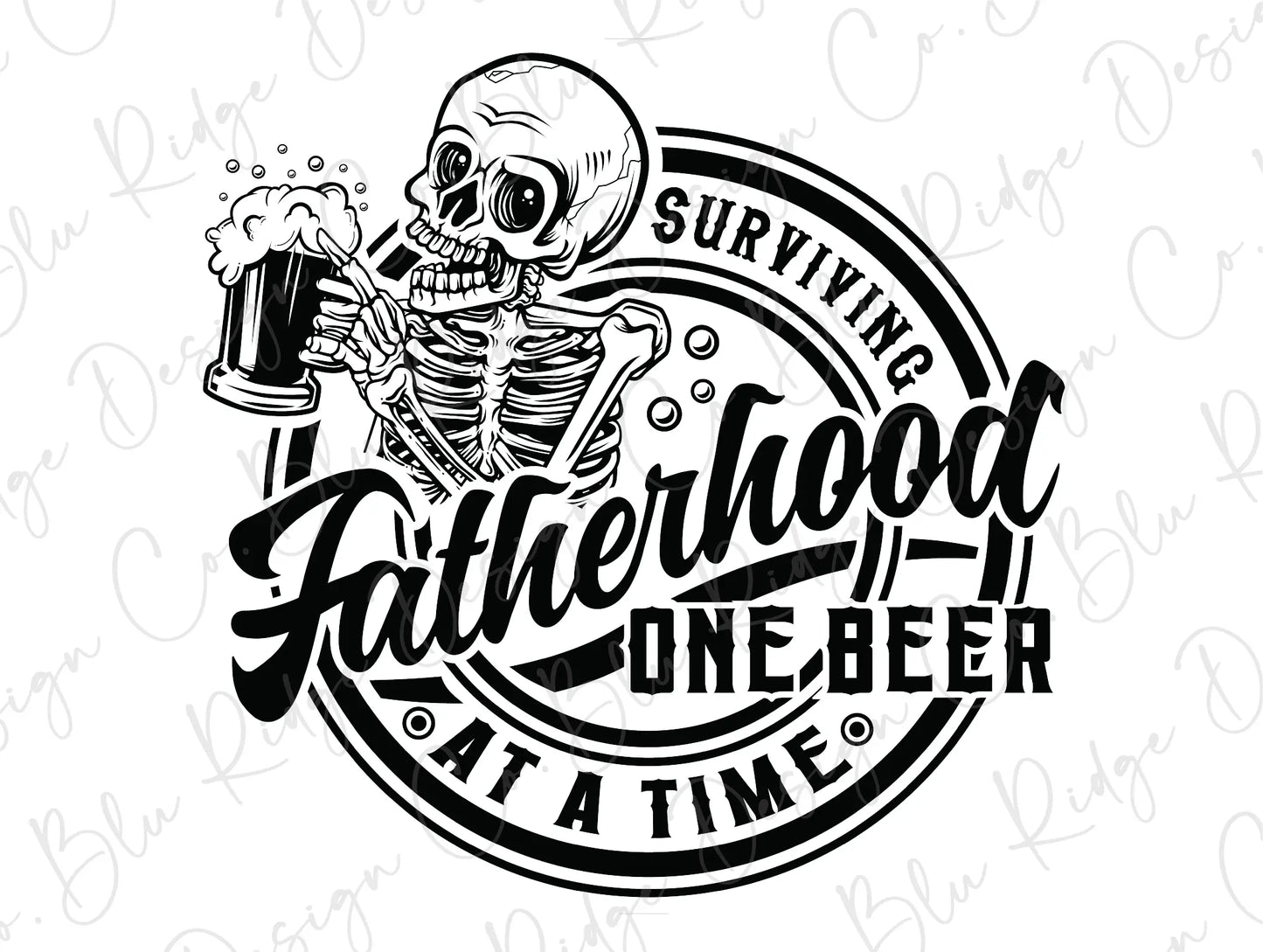 a black and white image of a skeleton holding a beer