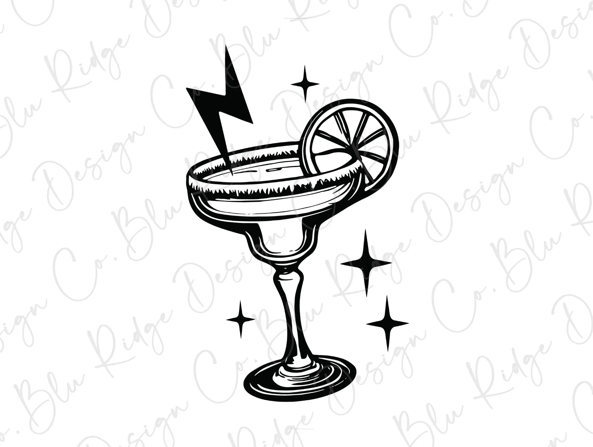 a black and white drawing of a cocktail