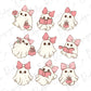 a set of six ghost stickers with bows