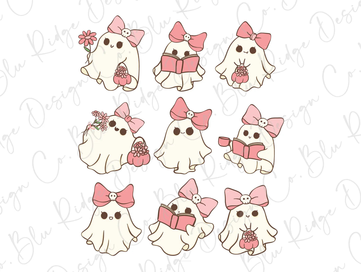 a set of six ghost stickers with bows