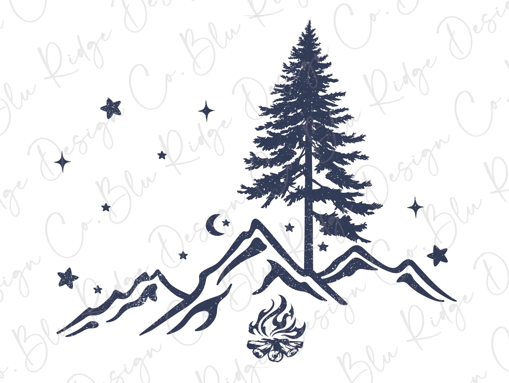 a drawing of a pine tree on top of a mountain