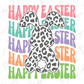 Happy Easter Wavy Stacked Leopard Bunny Graphic T-Shirt