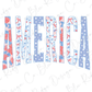 the word "AMERICA" in a stylized, decorative font with floral and star patterns.
