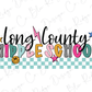 a colorful and playful design with the text "Long County Middle School" written in a stylized font. The text is surrounded by various decorative elements such as stars, smiley faces, and checkered patterns, creating a vibrant and energetic visual representation of the school.