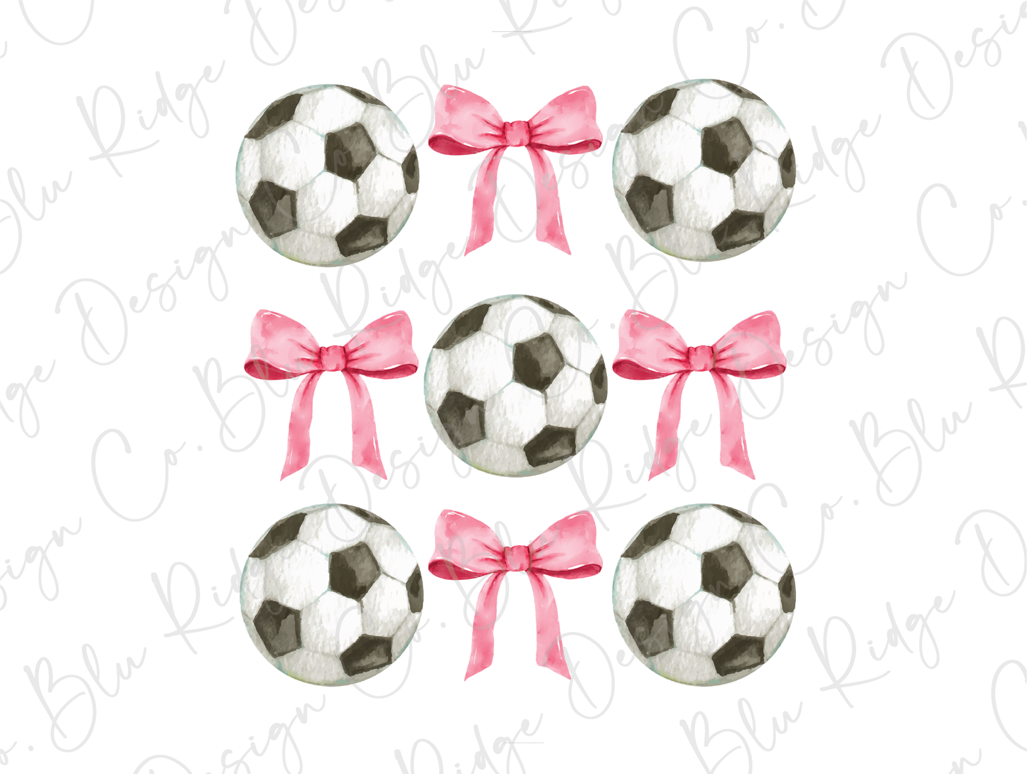 a set of four soccer balls with pink bows