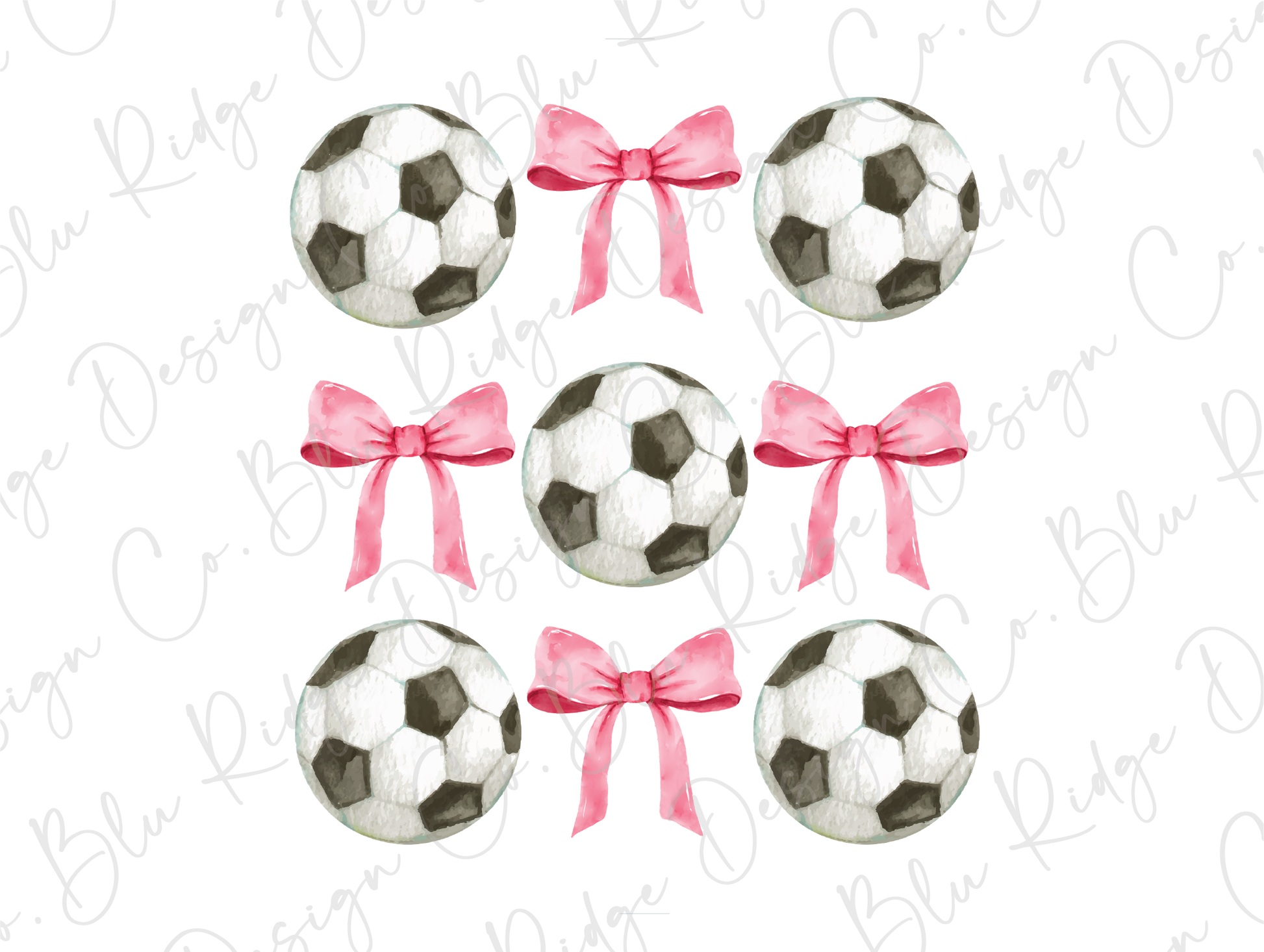 a set of four soccer balls with pink bows