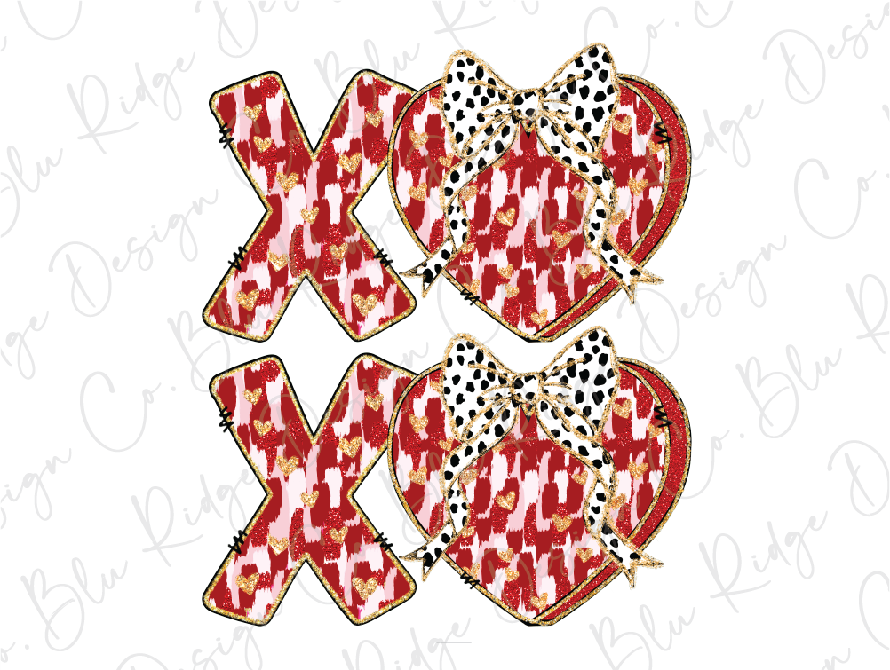 a set of four red hearts with bows