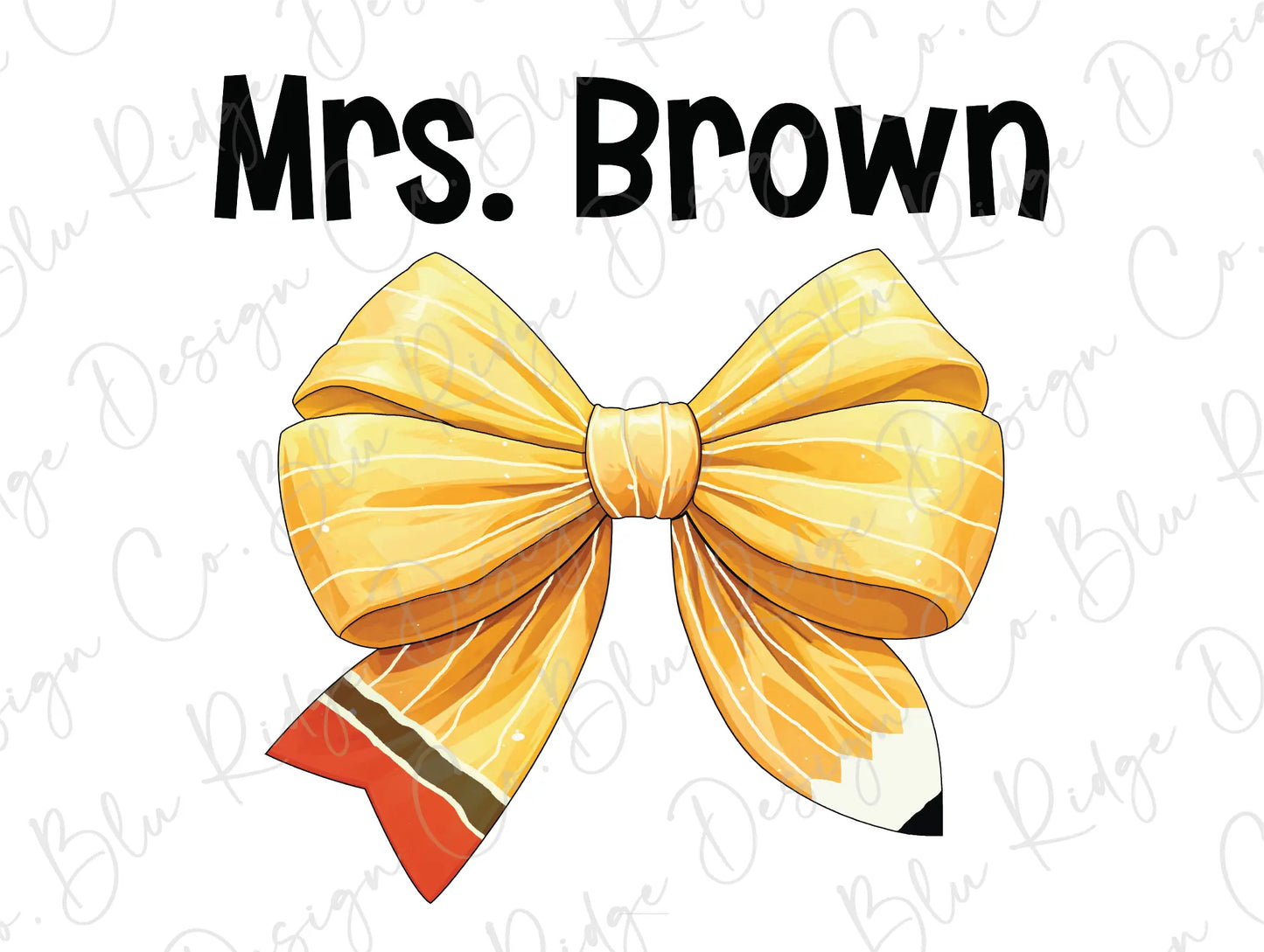 a yellow bow with the words mrs brown on it