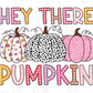 a bunch of pumpkins with the words hey there pumpkin