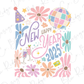 a happy new year greeting card with flowers and balloons