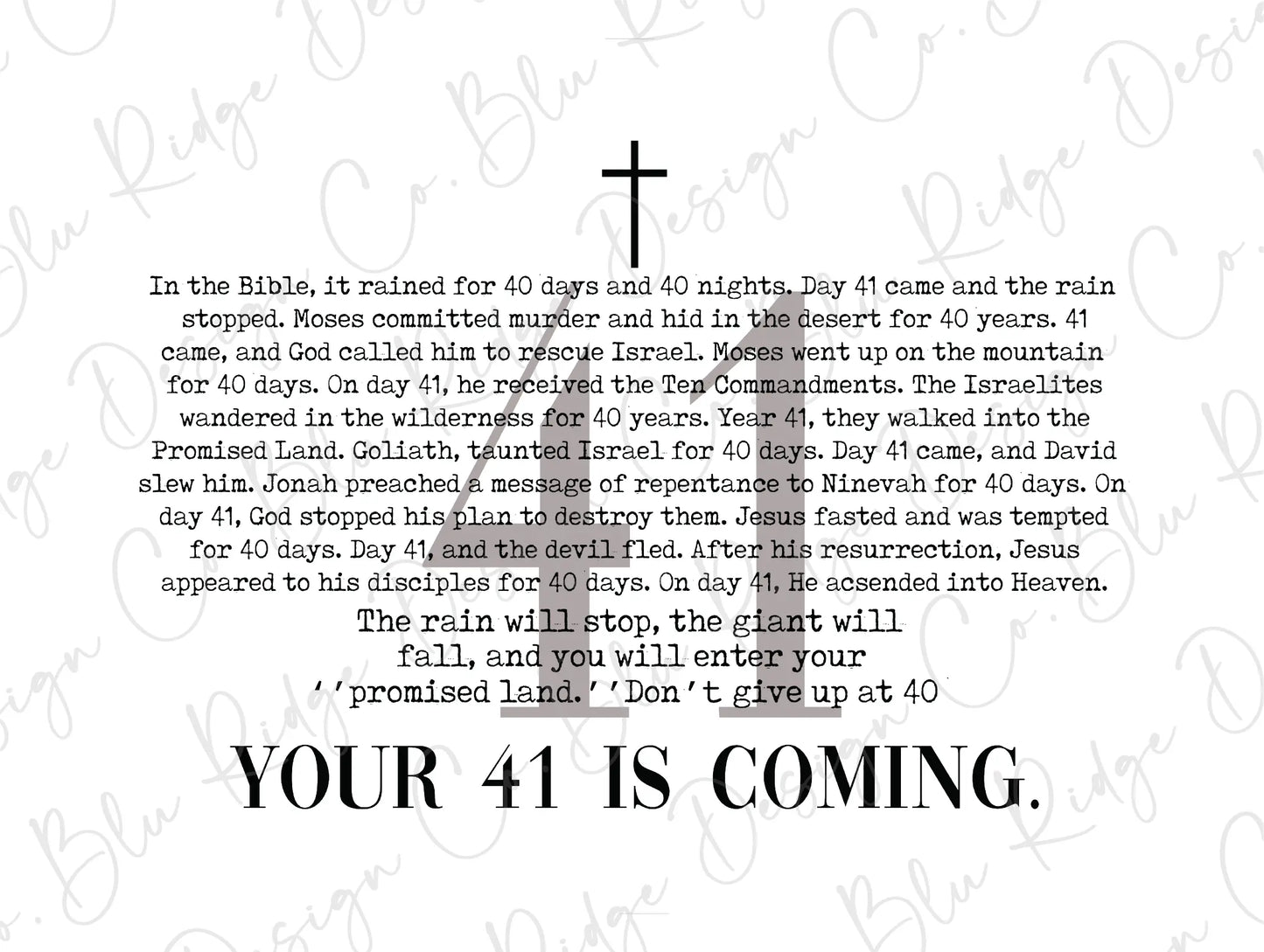 a black and white photo of a cross with the words your 41 is coming