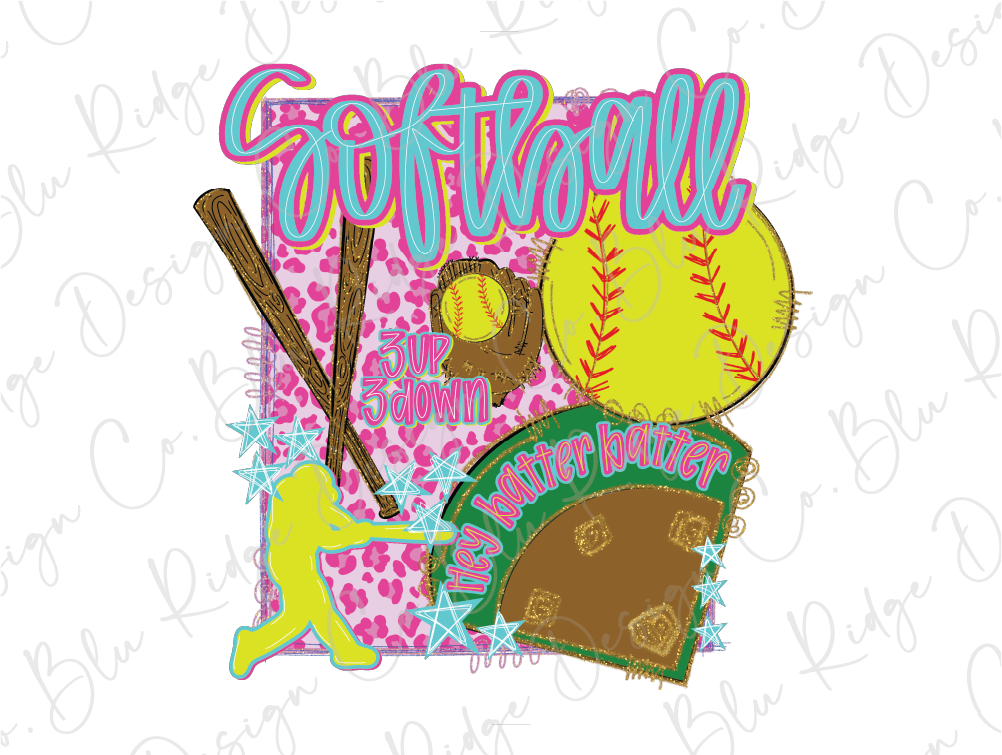 a softball, baseball bat, and ball with the word softball on it