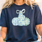 Blue/Green Football Cheer Megaphone Faux Glitter Coquette Floral Graphic T-Shirt