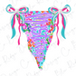 A colorful, floral-patterned banner with the word "Memento" written on it, adorned with bows and ribbons.