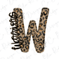 a stylized letter 'W' with a leopard print pattern.