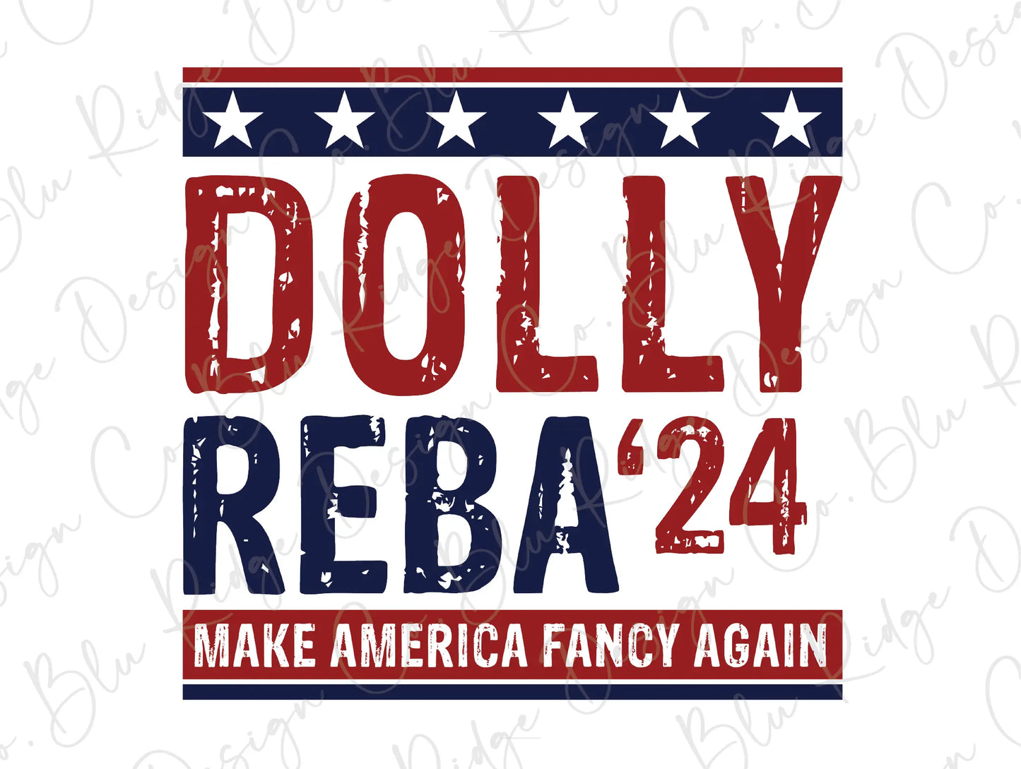 a red, white and blue poster with the words dolly reba on it