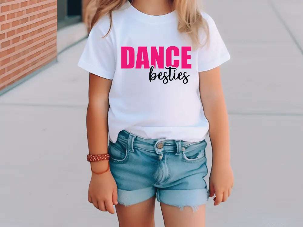 a little girl wearing a t - shirt that says dance better