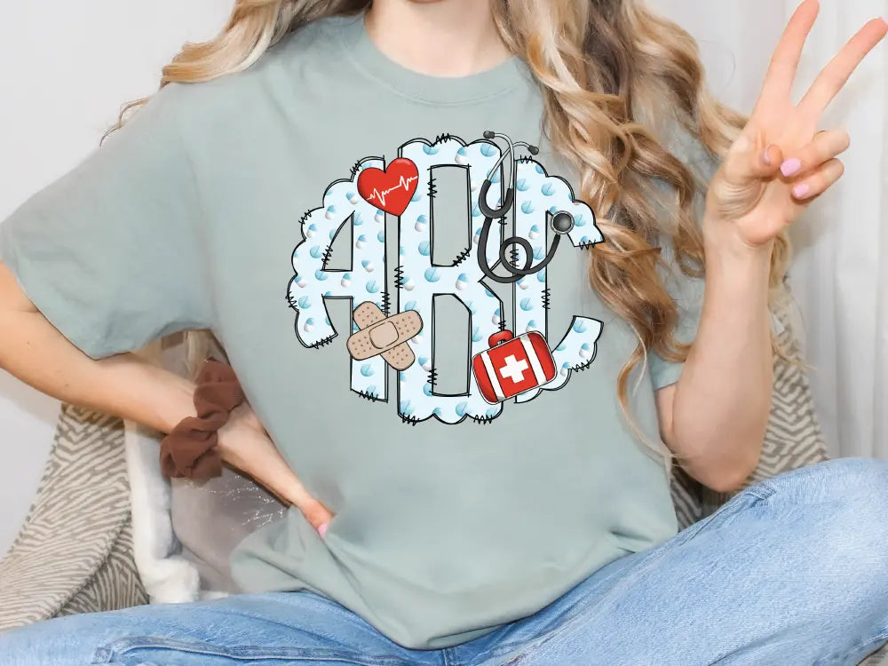 a woman sitting on a chair with a peace sign