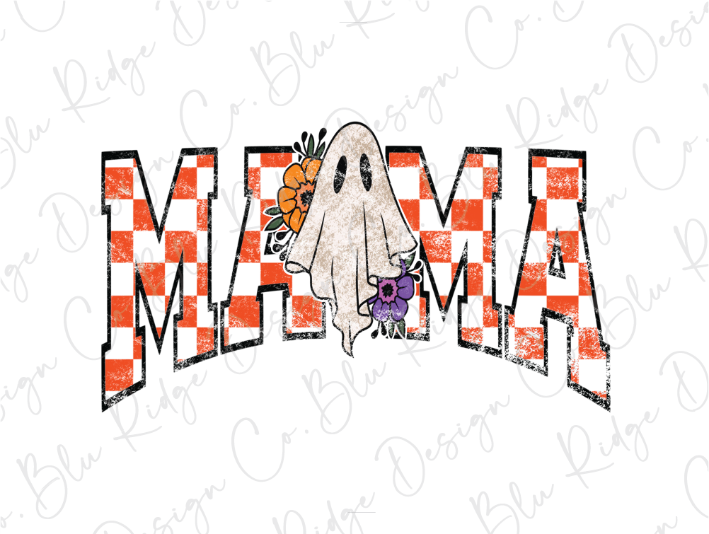 the word mama with a ghost and flowers on it