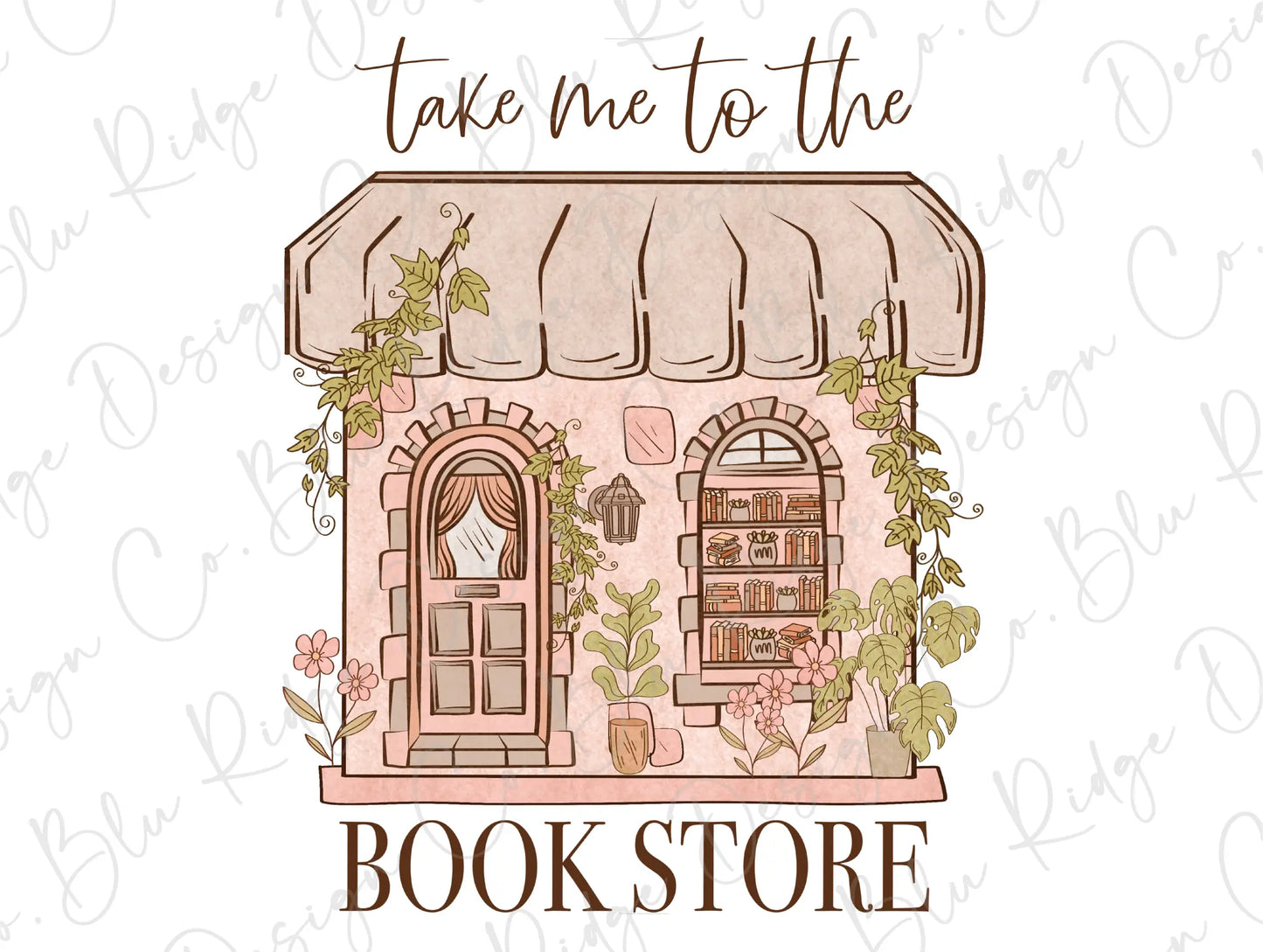 a drawing of a book store with the words take me to the book store