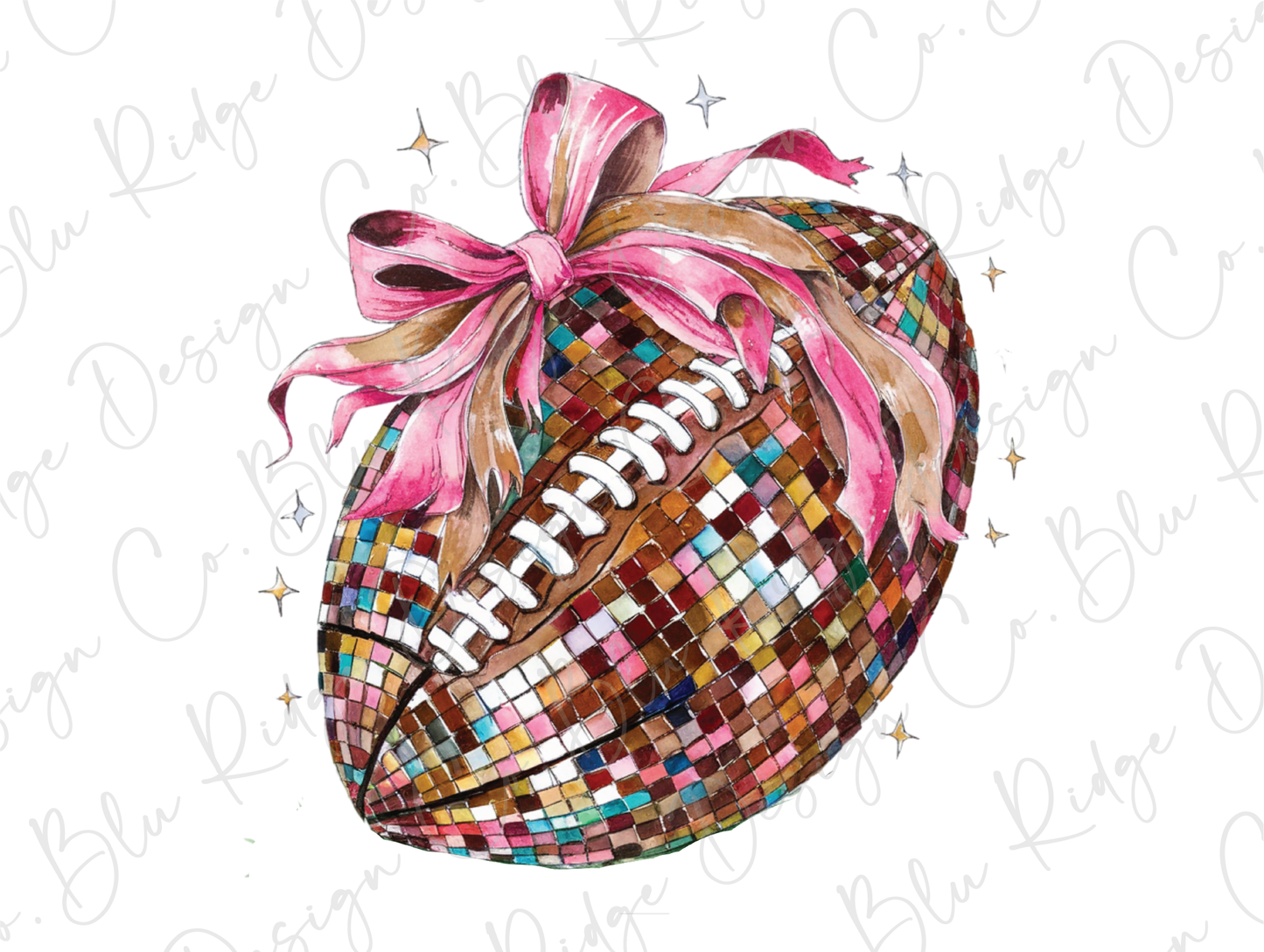 a painting of a football with a pink bow