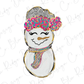 a snowman wearing a colorful hat and scarf