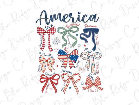 the american flag and bows are on a white background
