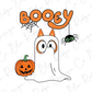 a ghost and a pumpkin with booy on it