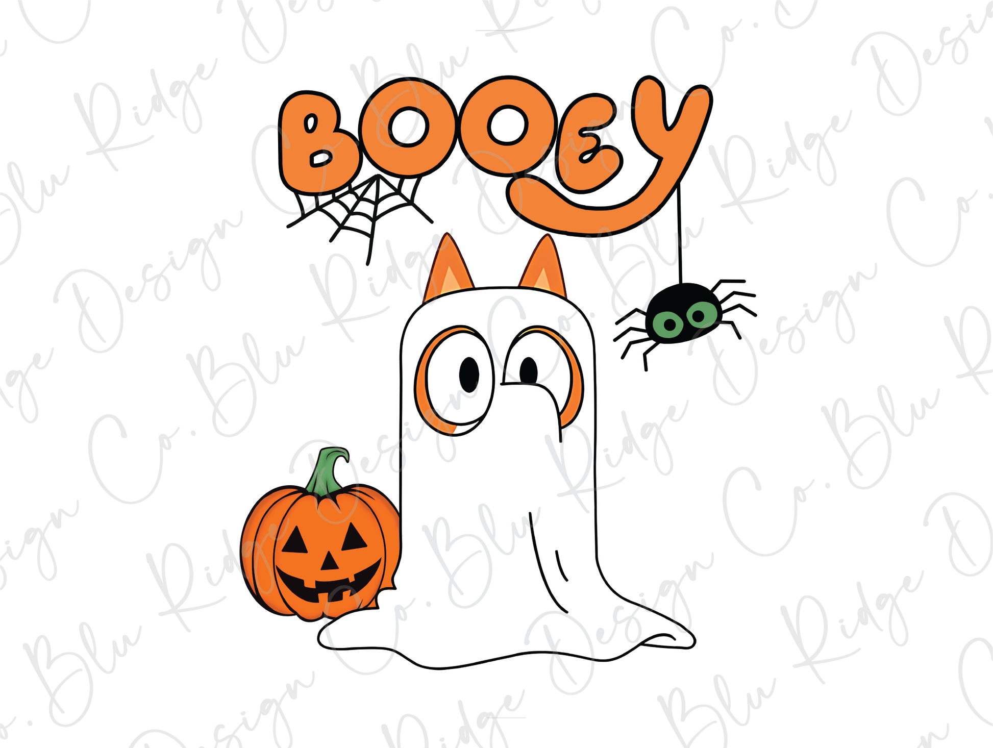 a ghost and a pumpkin with booy on it