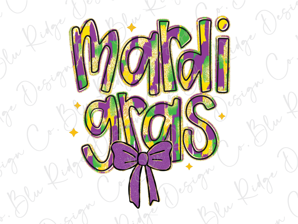 the words mardi gras with a bow on it