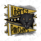 a black panther with the text "Liberty Panthers" written on it, along with a flag or pennant.