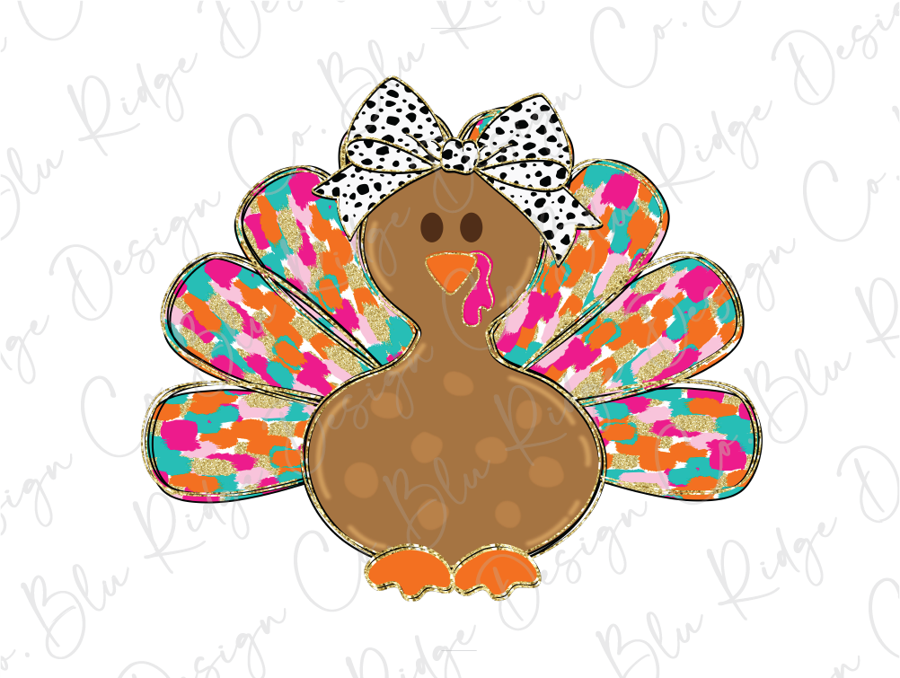 a turkey with a bow on its head