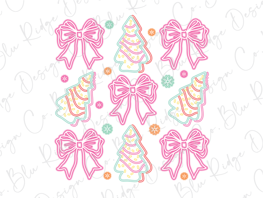 a bunch of bows and christmas trees on a white background