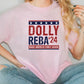 a woman wearing a t - shirt that says dolly reba