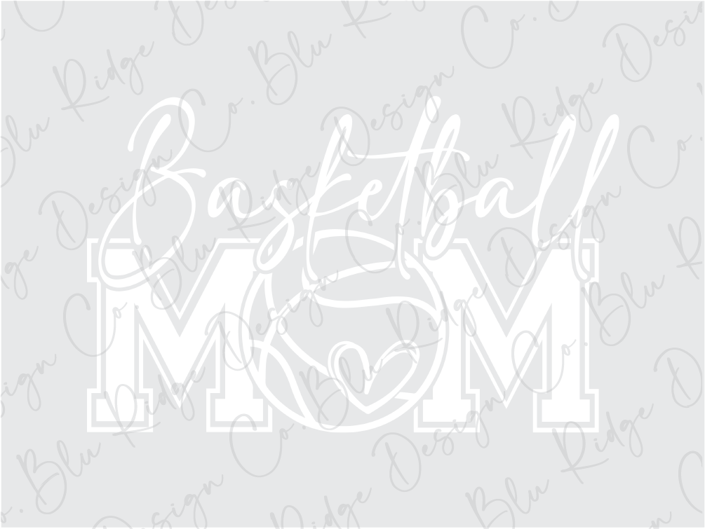 the word basketball mom in white on a gray background