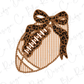 A leopard print ribbon is tied around a striped football, creating a decorative and playful design.