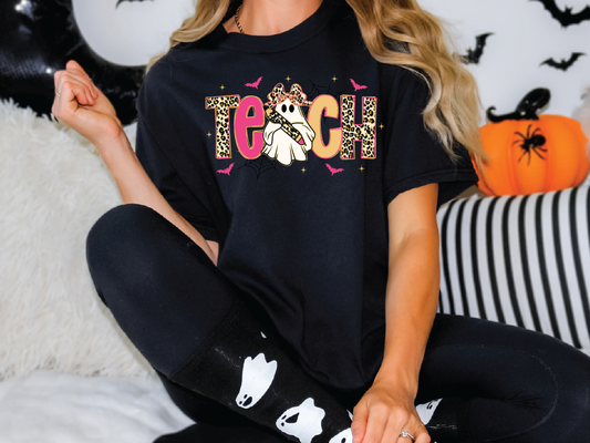 Preppy Leopard Teach Ghost Graphic T-Shirt