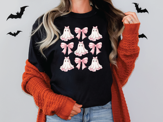 Coquette Pink Bow Ghost Collage Graphic T-Shirt