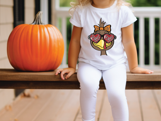 Give Thanks Gobble Gobble Girl Turkey Graphic T-Shirt